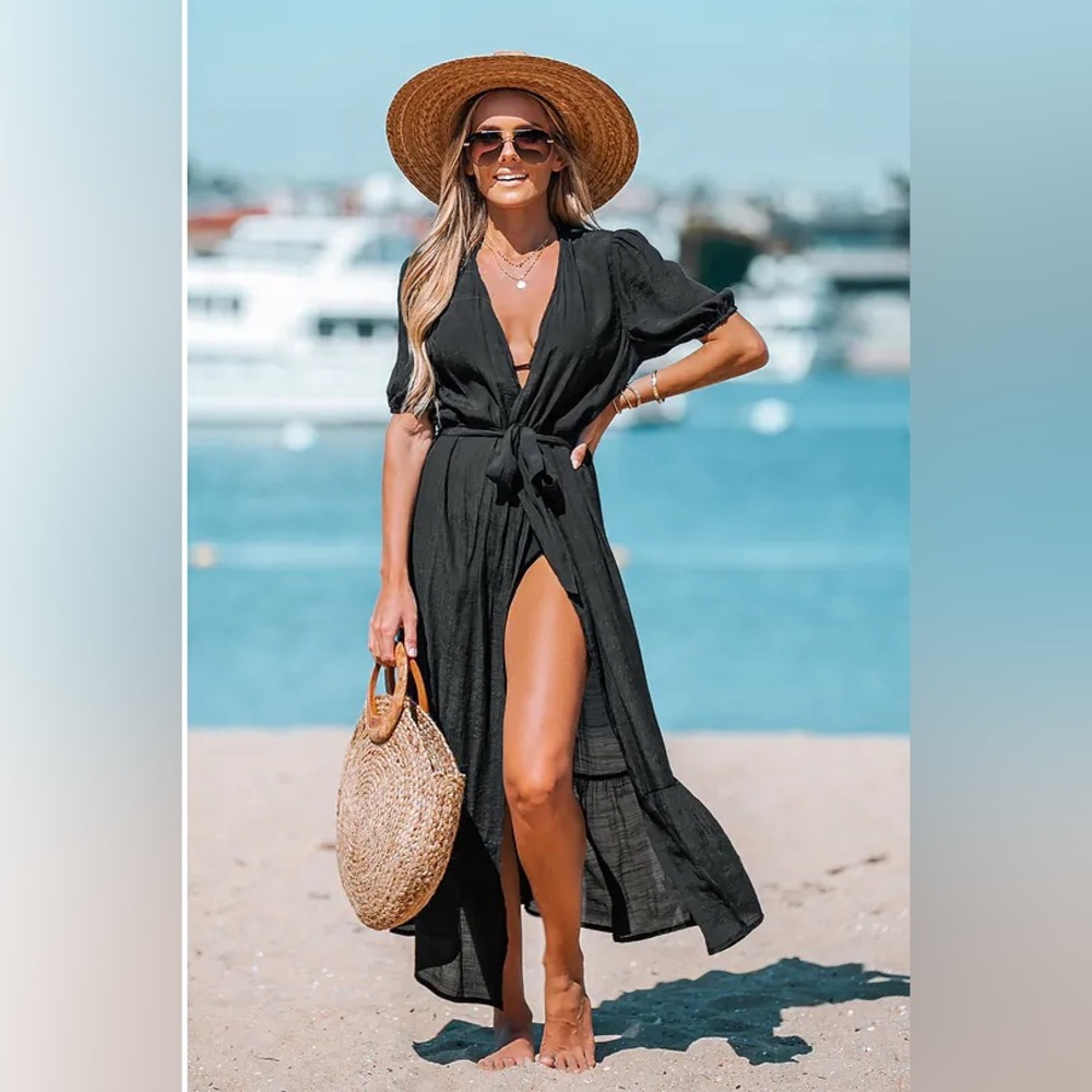 Black Women's Beach Cover-Up Maxi Dress